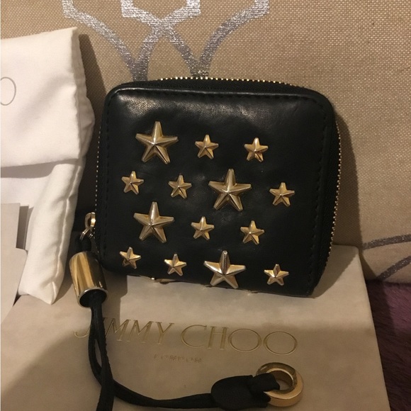 Authenticated Jimmy Choo Nellie Black Star Coin Purse, COA, Dust Bag & Box - Picture 2 of 8